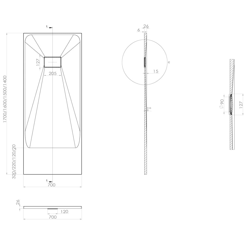 Piatto Doccia 70x140x2 6 CM Rettangolare Antracite Effetto Pietra mod. Blend