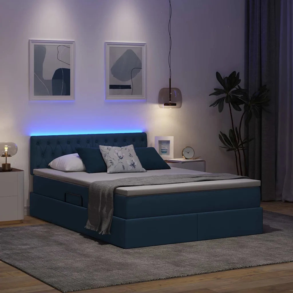 Letto con contenitore LED e materasso Blu 140 x 190 cm Tessuto