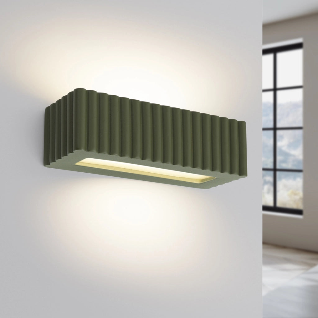 Applique ceramica verde oliva rigata su/giù E27 15W