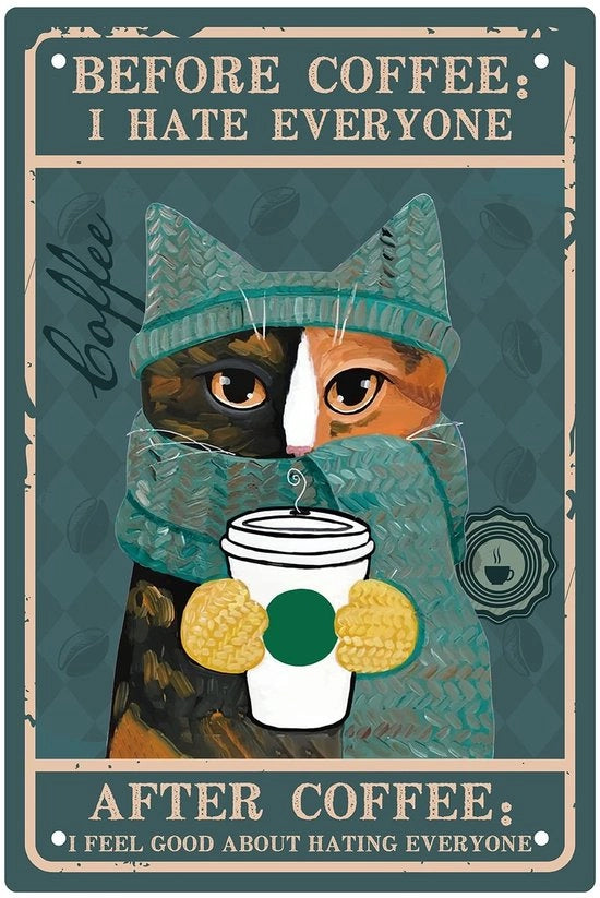 Caffè per gatti - Tavolo per gatti - Decorazione per parete retro - 20,5 x 30 cm - Tavolo in metallo vintage - Arte divertente per casa e caffetteria - Decorazione per parete