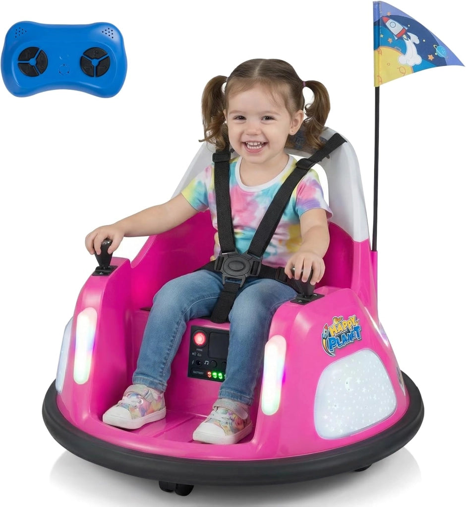 12V Autoscontro Elettrico per Bambini, Macchina Elettrica per Bambini con Luci, Telecomando e Doppio Joystick, Rotazione a 360° per Bambini 18-72 Mesi (Rosa)