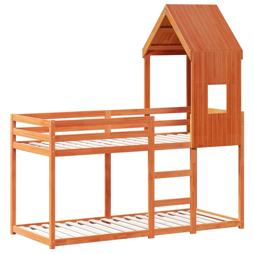 Letto singolo | Letto per adulti | Letto a Castello con Tetto Cera 90x200 cm Legno Massello Pino