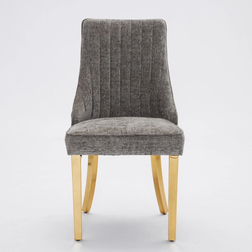 Sedie da Pranzo Imbottite in Velluto ¨C MINIMAL ¨C Gambe Oro, Set di 2, Grigio