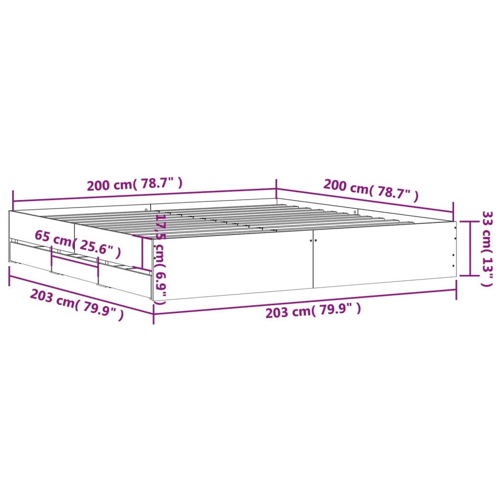 Giroletto con Cassetti Nero 200x200 cm in Legno Multistrato 3207246