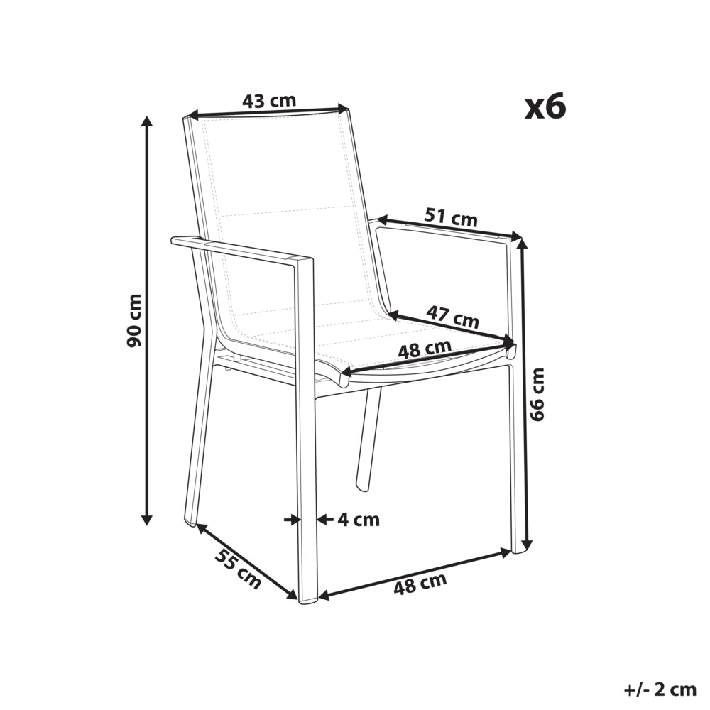 Set di 6 sedie da pranzo da giardino Telaio in alluminio bianco Materiale sintetico Design moderno per esterni