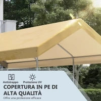 Tendone da Giardino ad Altezza Regolabile in Acciaio e PE per Auto Piccole e Medie, 600x295x265-310 cm, Beige