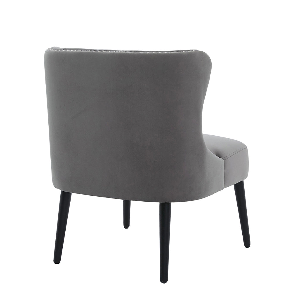 Poltrona singola in velluto con bottoni - Xylo - design moderno senza braccioli, borchia chiodata, piedi in legno