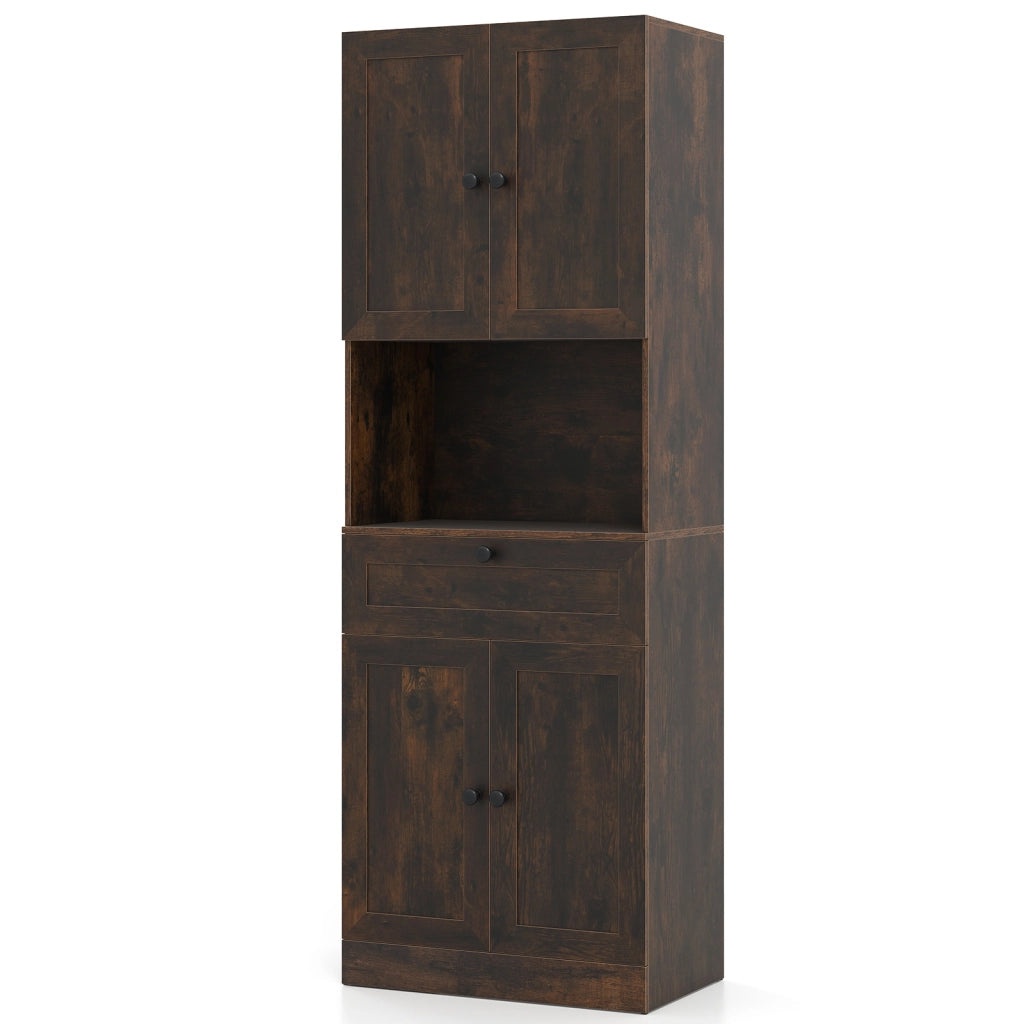 Toeletta mobiletto bagno alto legno 4 ante 1 cassetto vano aperto, Toeletta ripiani regolabili organizer moderno 171,5cm Marrone rustico