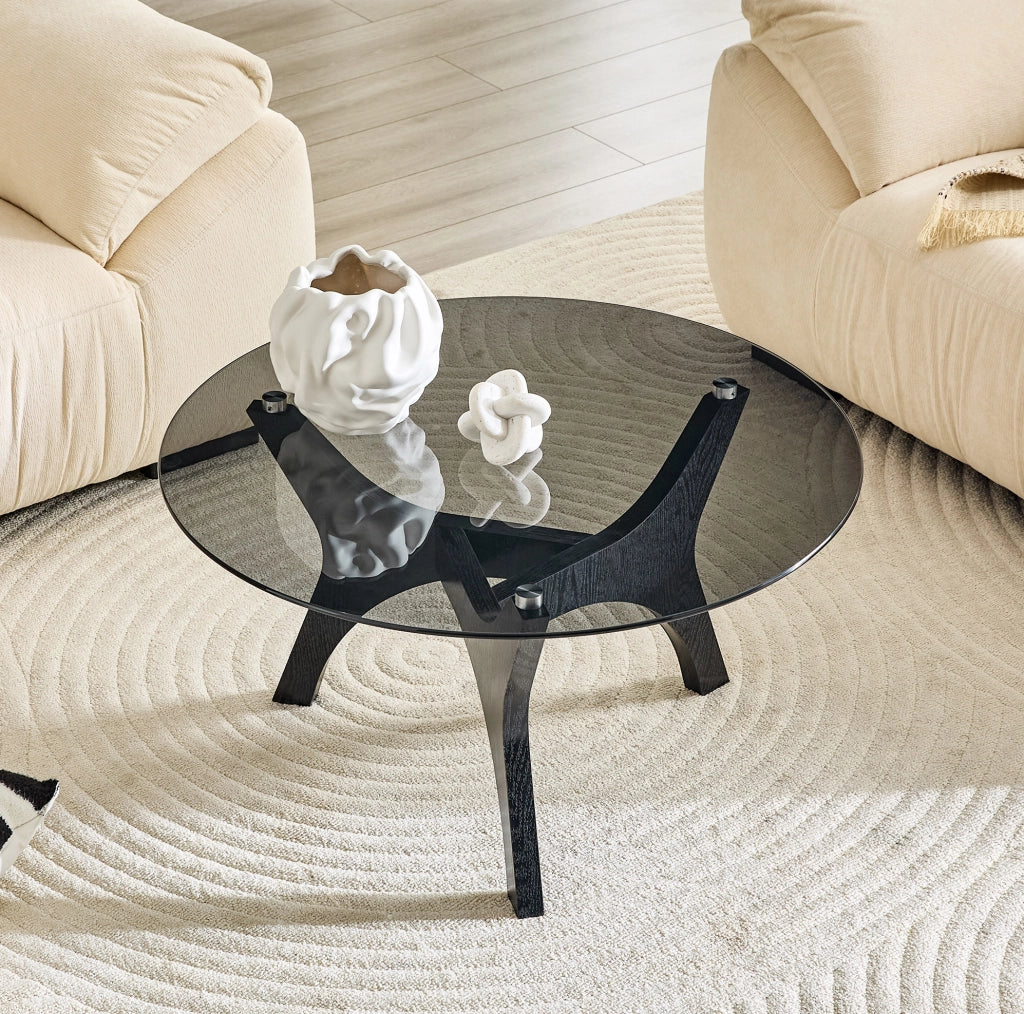 Tavolino da caffè 80x80x42.2 cm con piano in vetro resistente al calore e ai graffi; MDF nero