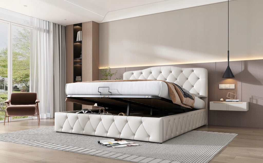Letto 140x200 - Xylo - Pelle ecologica, testiera regolabile, bianco