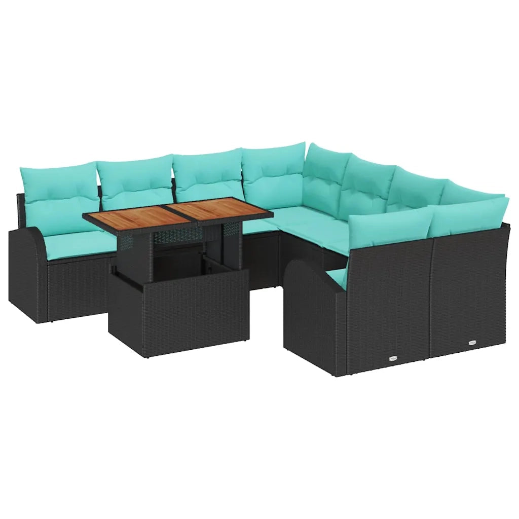 Set Divano da Giardino con archiviazione 9 pcs Nero Poly Rattan 3358307