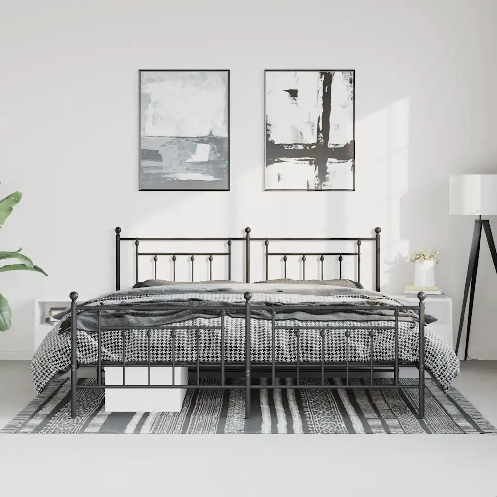 Giroletto con Testiera e Pediera Metallo Nero 193x203 cm 353561