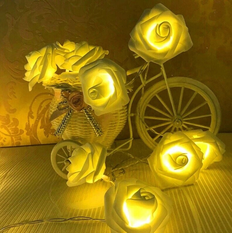 Luci Ghirlanda con 10 Rose luminose bianche a led Bianco Caldo Wedding Matrimoni