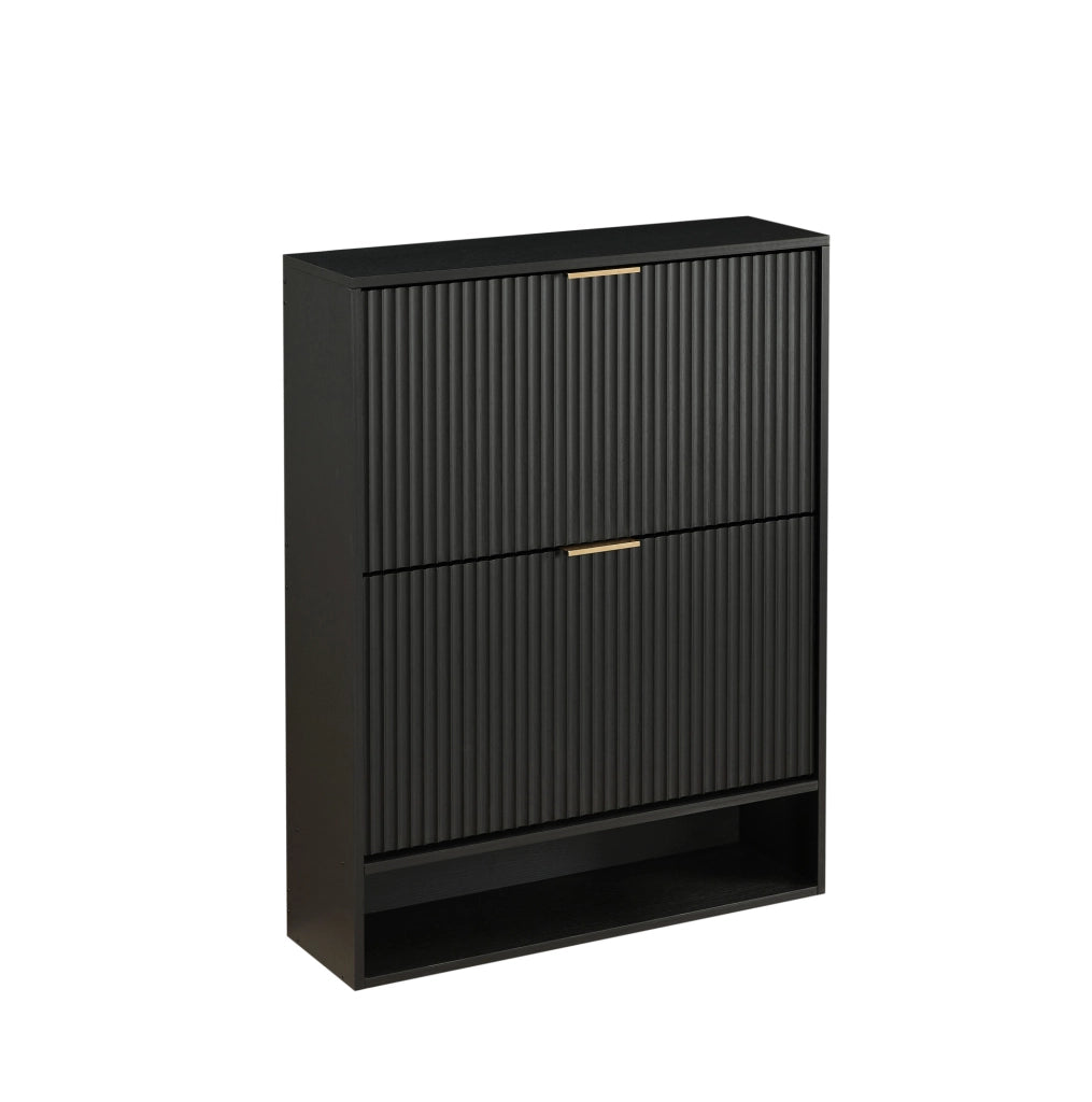 Scarpiera 80x24x102 cm in MDF nero con frontale scanalato， per ingresso