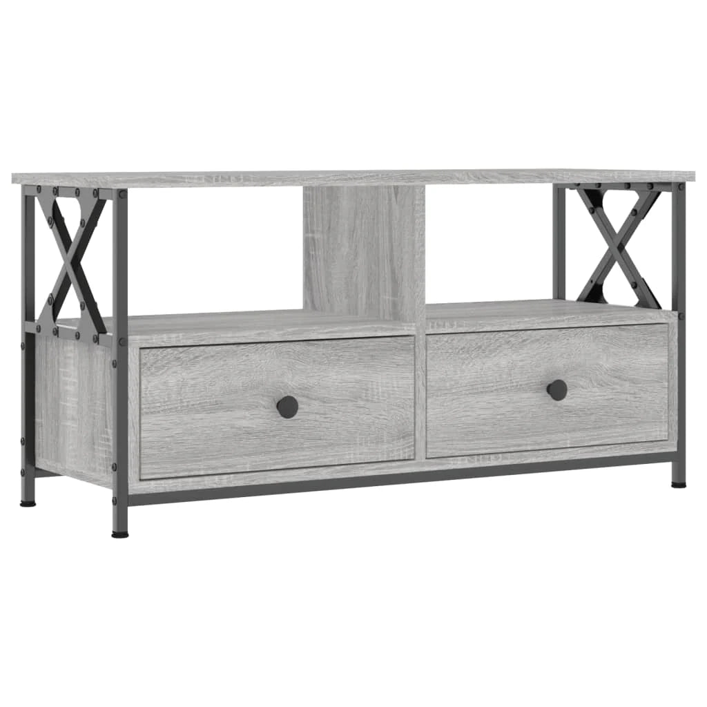 Mobile TV multimediale scaffale TV mobile TV sala da pranzo soggiorno camera da letto Sonoma 90 x 33 x 45 cm legno ingegnerizzato e ferro grigio 02_0028474