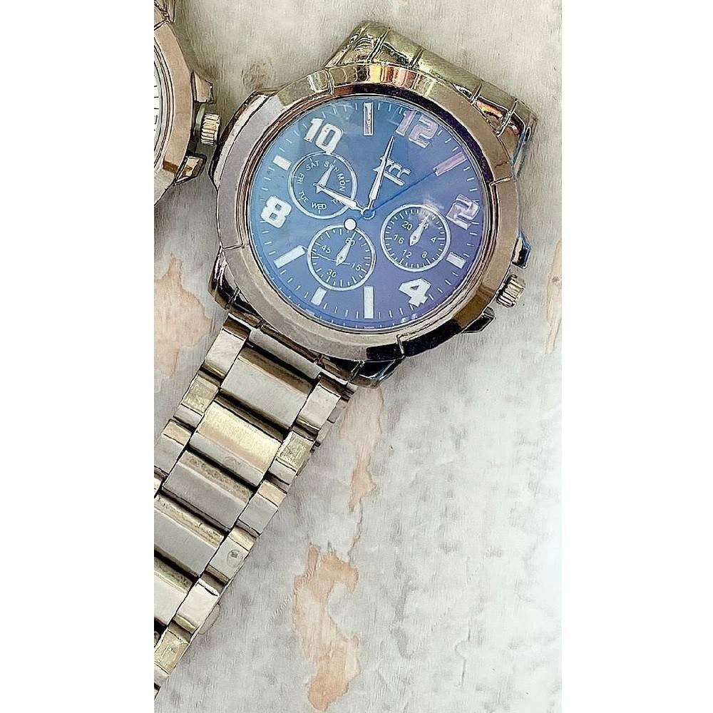 Trade Shop - Orologio Polso Zcc Uomo Analogico Cronografo Calendario Acciaio Silver Fondo Blu -