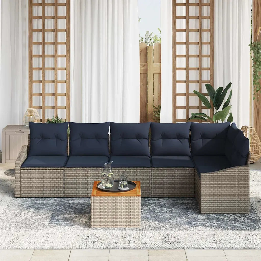 Set Divano da Giardino 7 pcs Grigio e Blu Navy polyrattan