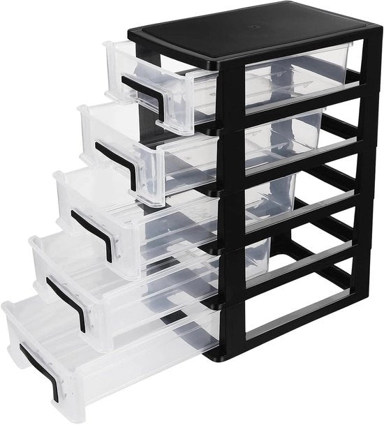 Scatola di carico in plastica nera con 5 carichi - Organizzatore per trucco e cosmetici - Decorazione da tavolo per la cabina doccia.