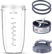 Bicchiere sostitutivo da 32 oz con coperchio portatile - Estrattore premium sostitutivo per blender Nutribullet e 2 anelli coperchio compatibili con accessori Nutribullet.