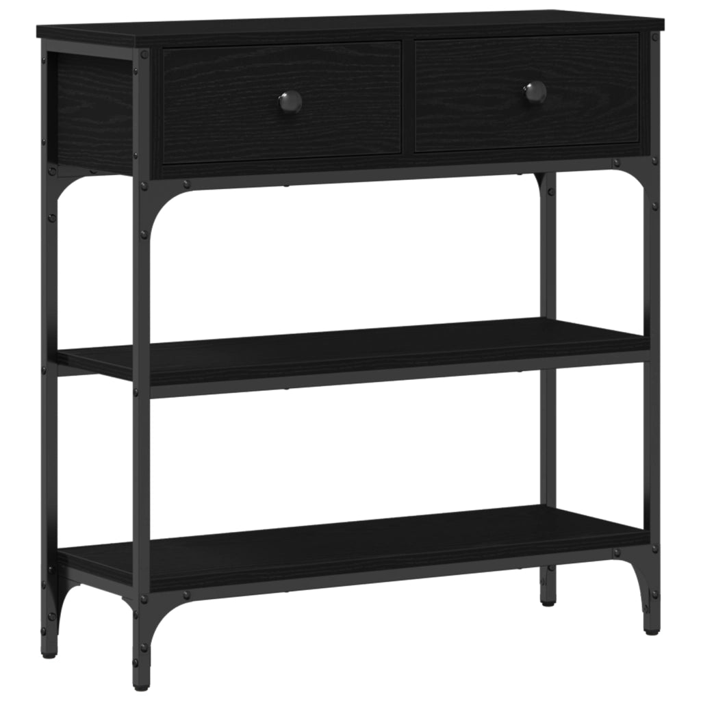 Tavolino Nero Rovere 72,5x25x75 cm Legno ingegnerizzato & Acciaio