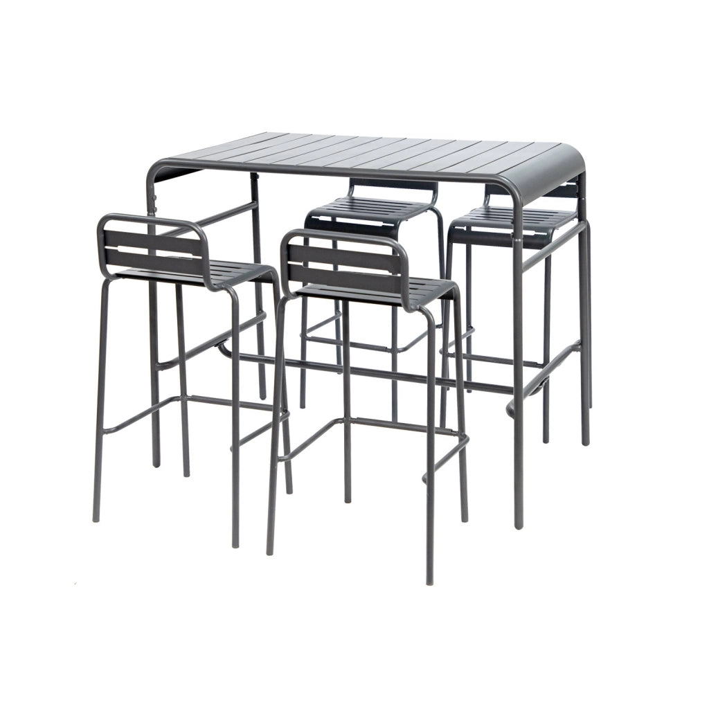 Set tavolo alto da giardino in acciaio con 4 sgabelli, 120cm,
