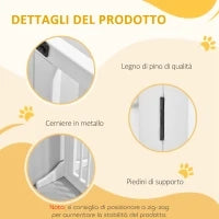 Cancellino per Cani Taglia Regolabile a 3 Pannelli, in Legno di Pino, 113-166x36x71 cm, Bianco