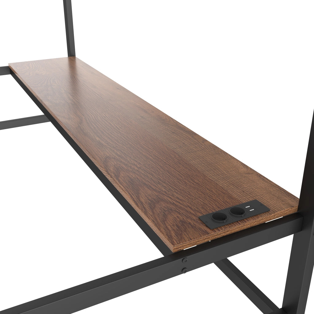 DESMIU Letto a soppalco 90 × 200 cm 1 posto con scrivania, USB, Tipo C e LED regolabile, senza materasso