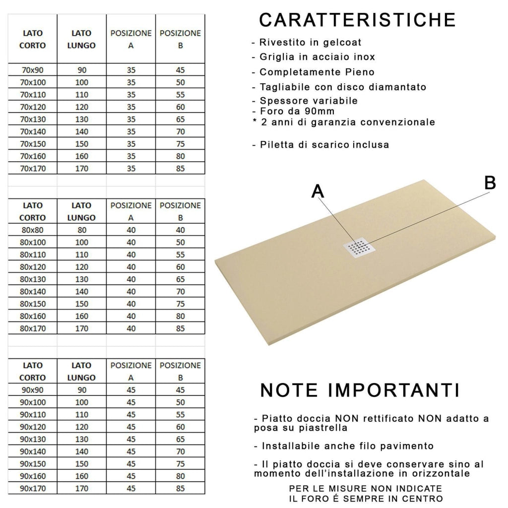 Piatto Doccia in Pietra 75x130 cm Bonussi Ardesia Stone Central Grigio
