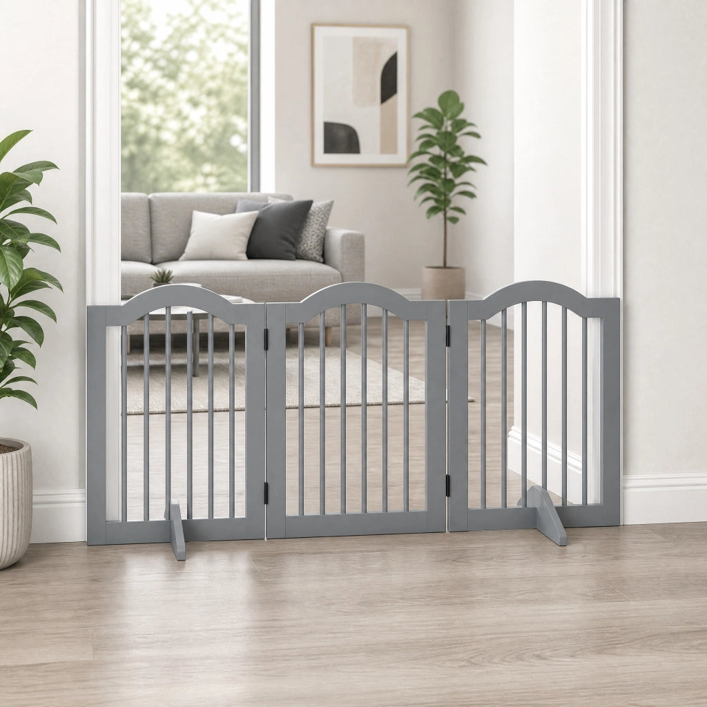 Cancelletto per cani 154;5x61 cm pieghevole con piedini di supporto in legno grigio chiaro