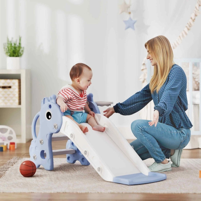 SCIVOLO per bambini a forma di giraffa con canestro e pallone Blu 106x51,5x52 cm
