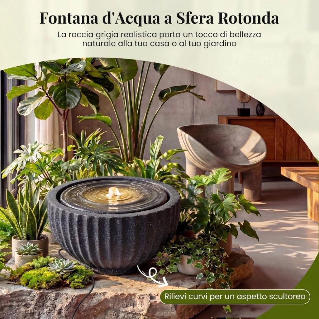 Fontana da Giardino, Fontanella Elettrica da Interno ed Esterno con Luci e Flusso d'Acqua Regolabile, Fontana a Forma di Ciotola con Effetto di Pietra da Terrazza e Balcone