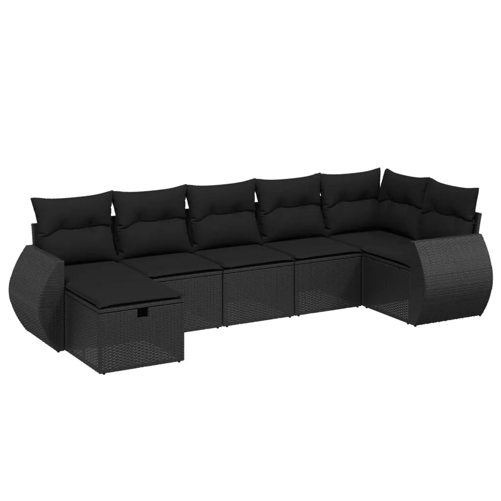Set Divani da Giardino con Cuscini 7pz Nero Polyrattan 3264121