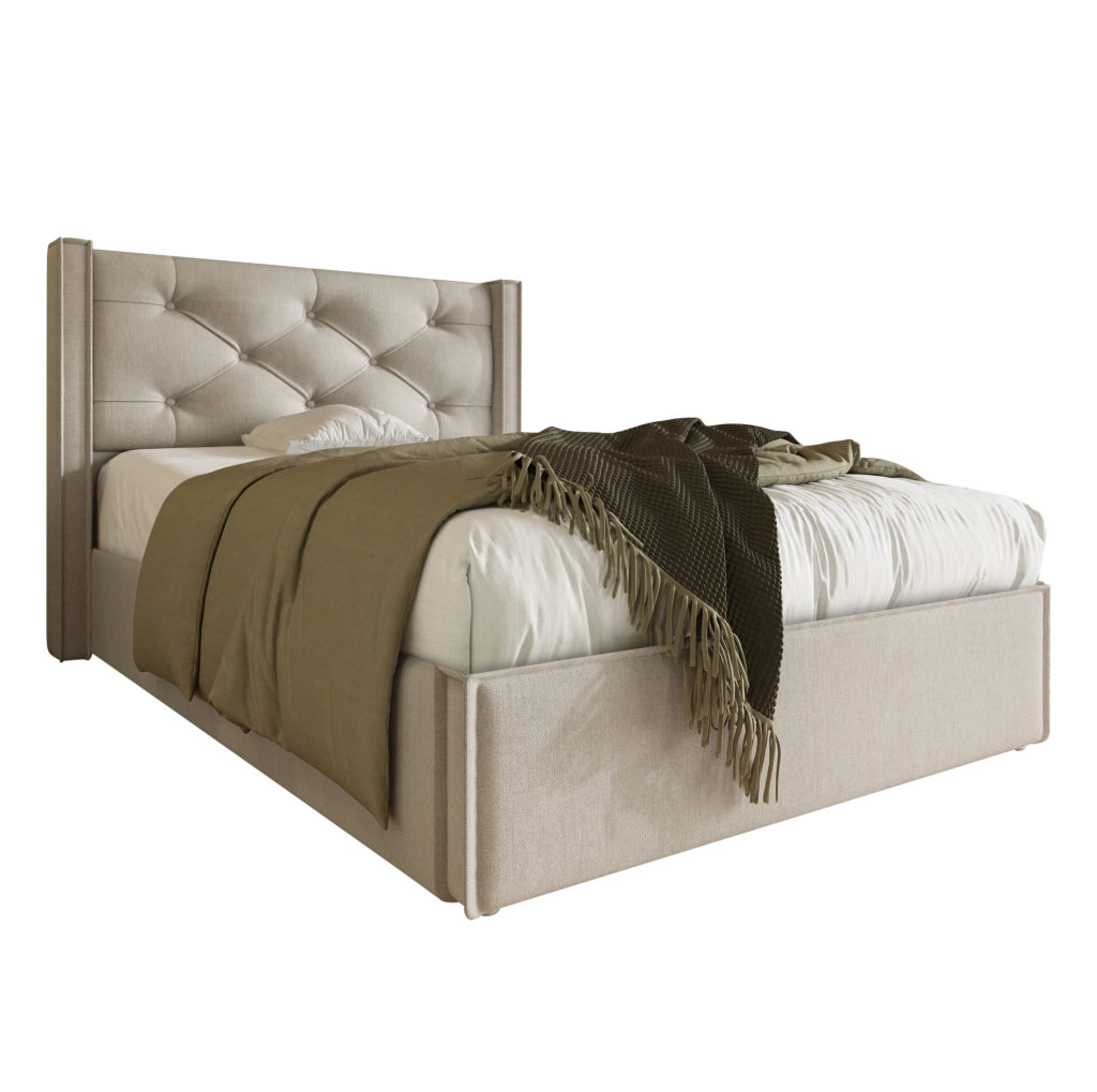 Letto singolo imbottito idraulico 90x200 cm con contenitore, grigio chiaro