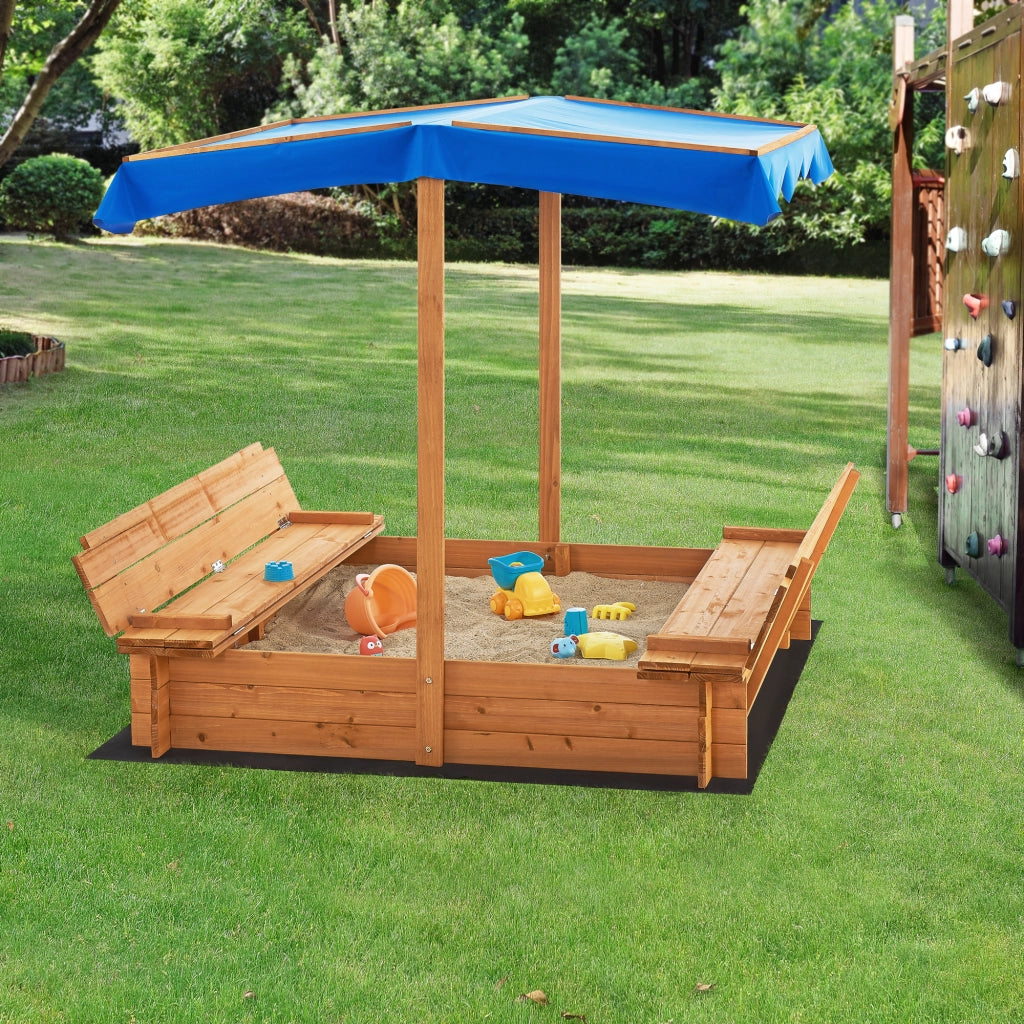 Sabbiera Kellenhusen in Legno con Panchine Integrate e Tettuccio Parasole - Sabbiera Chiudibile [en.casa]