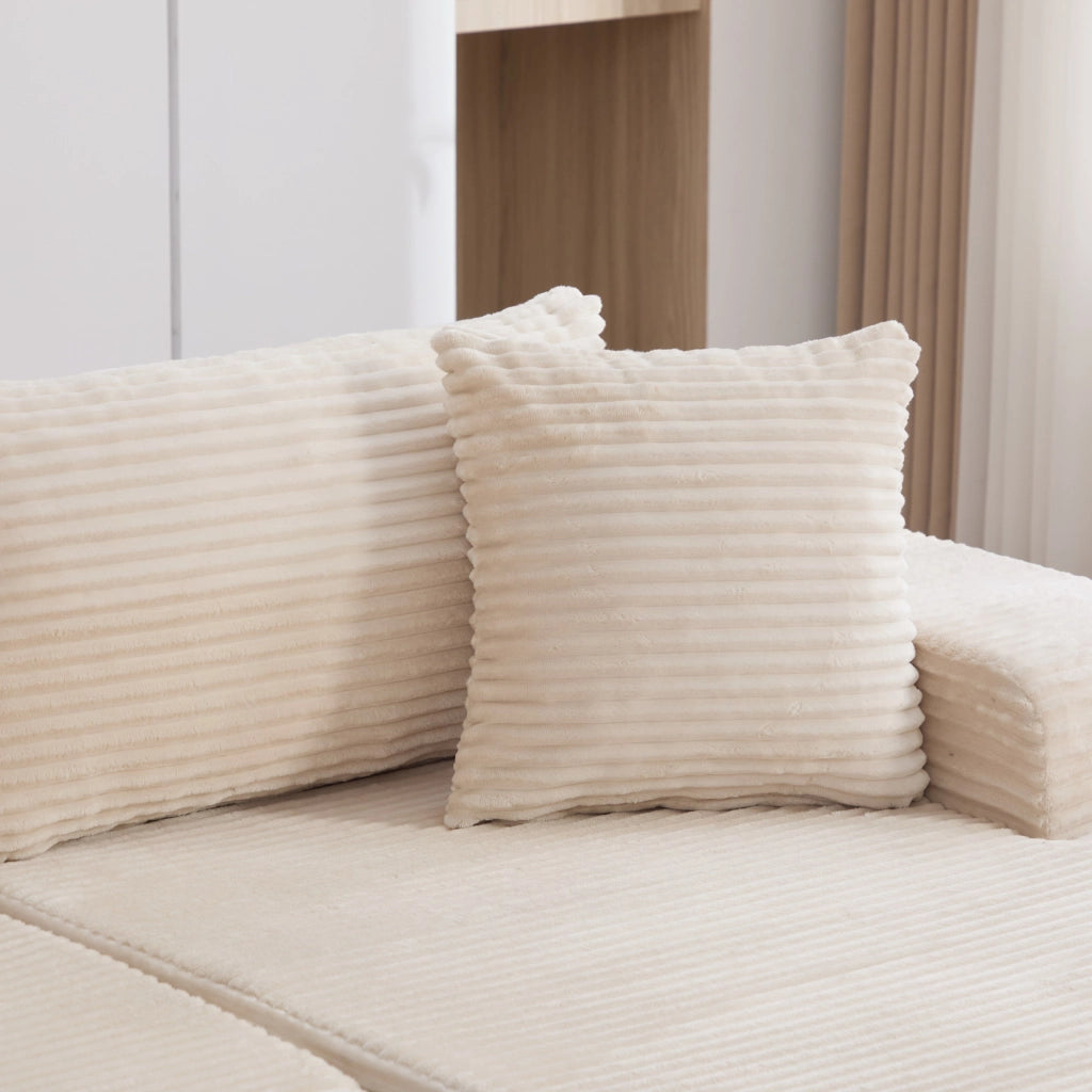 Divano con chaise longue e cuscino incluso; in ciniglia beige