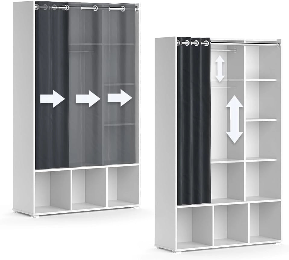 Armadio multifunzione Luigi, Bianco, 38 x 178.1 cm con binario per tendeper uno stoccaggio flessibile