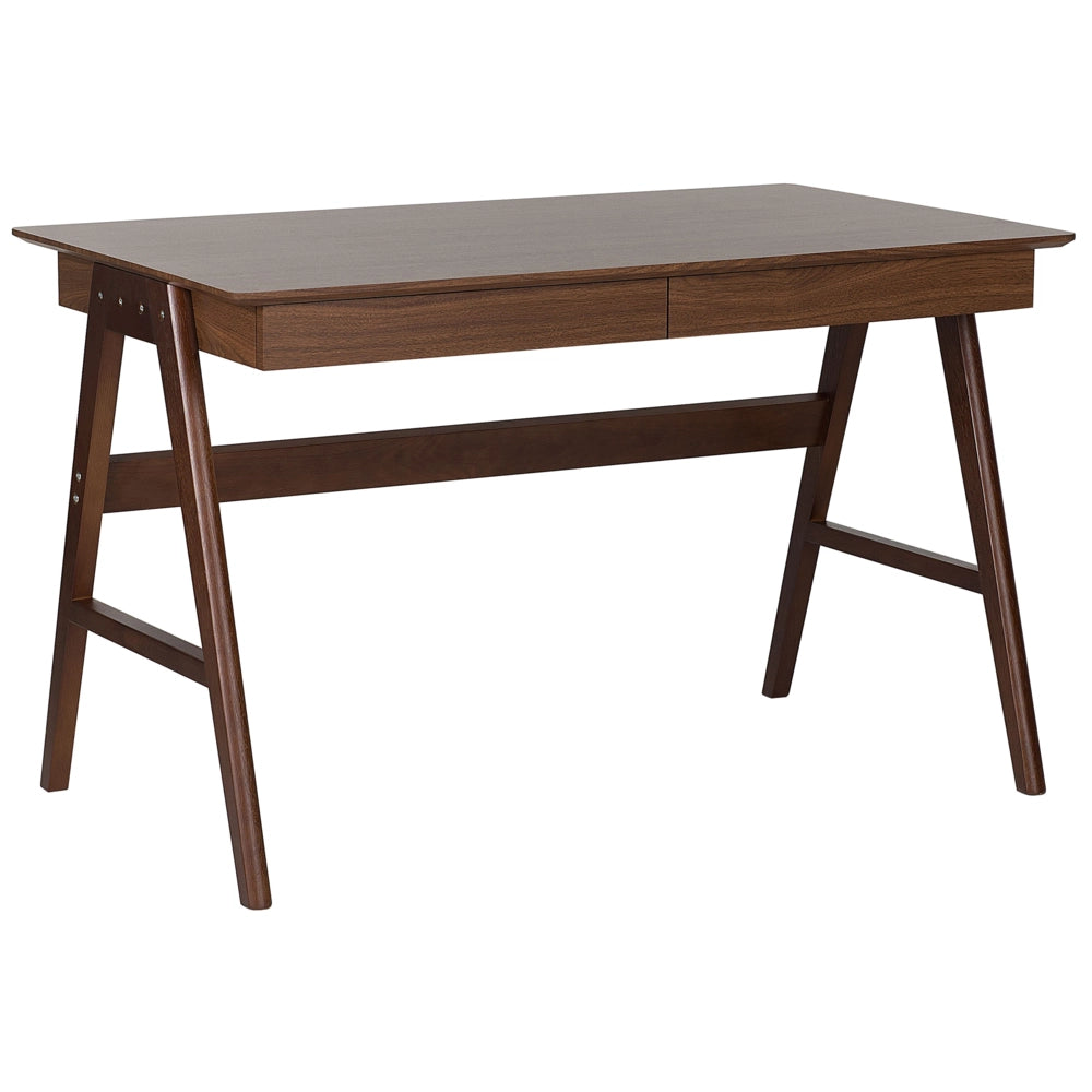 Scrivania per home office in legno di noce scuro 120 x 70 cm Postazione di Lavoro con 2 cassetti