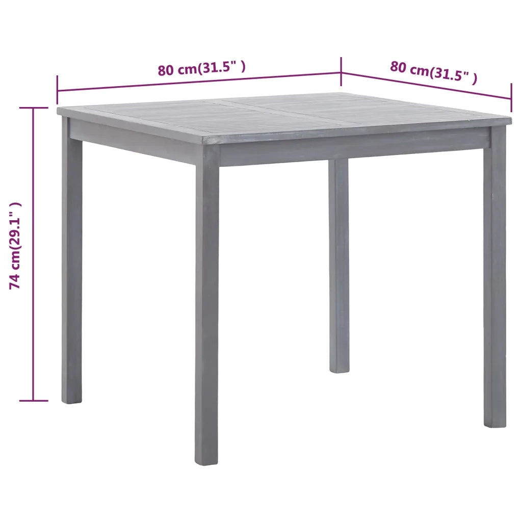 Tavolo da Giardino Grigio 80x80x74 cm Legno Massello di Acacia 46324