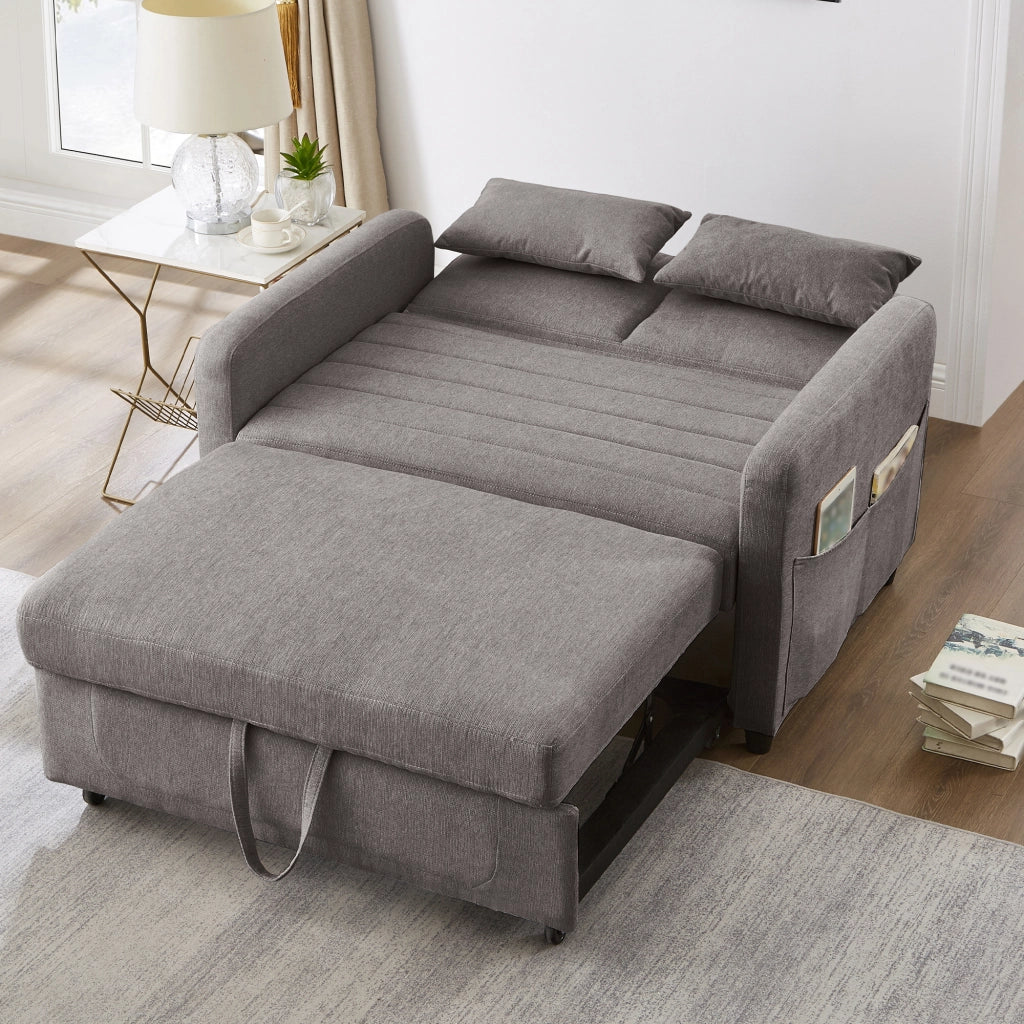 OKWISH Divano Letto 2 Posti, Schienale Regolabile in 3 Posizioni, Design Estraibile con 2 Cuscini, Tessuto Cotone Lino, Grigio