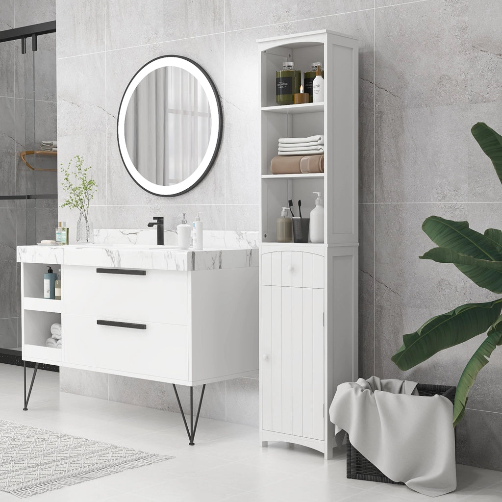 Mobiletto a Colonna Bagno in MDF Bianco con 3 Ripiani ¨C zephmum ¨C 34x24x170cm