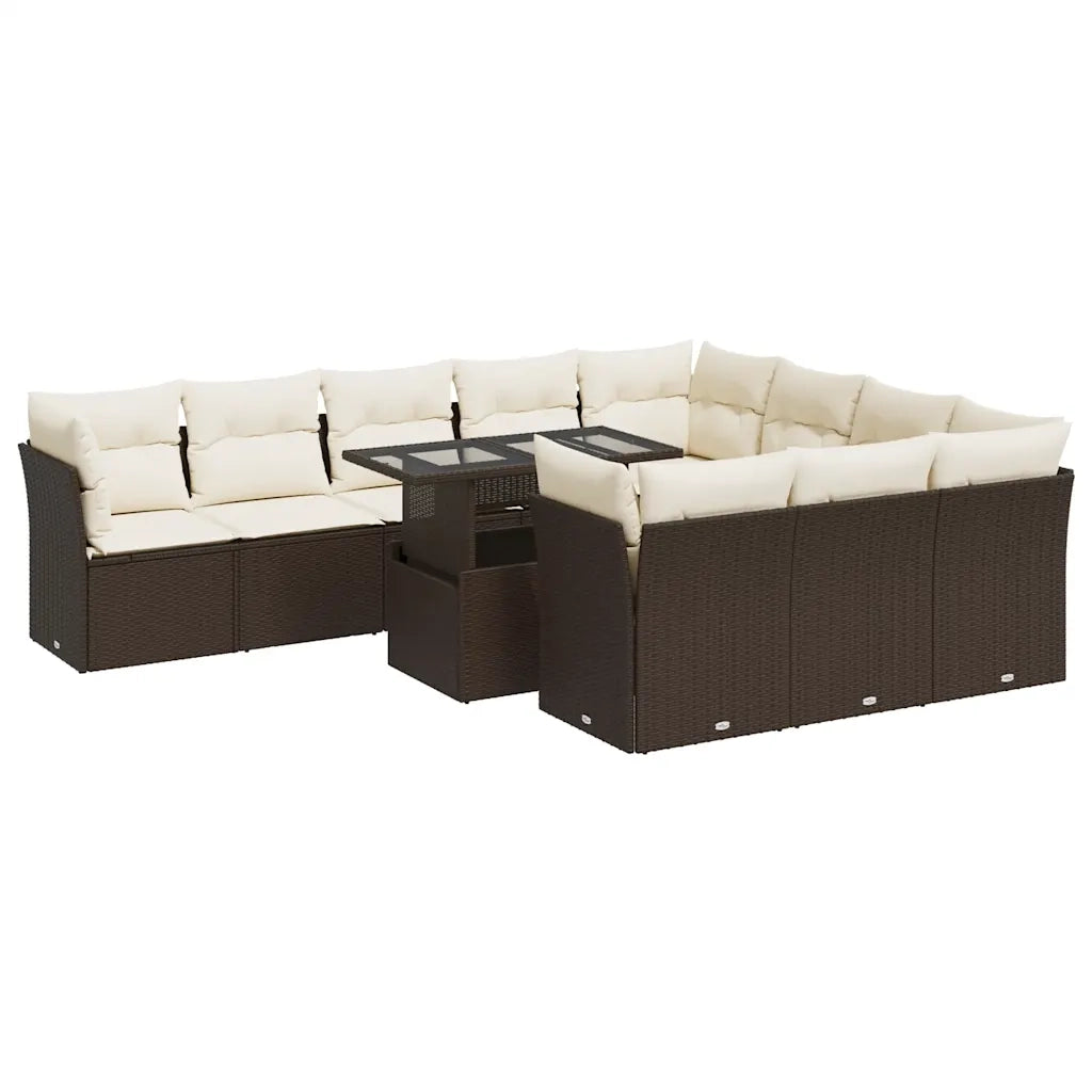 Set Divani da Giardino 11 pz con Cuscini Polyrattan Marrone 3326234