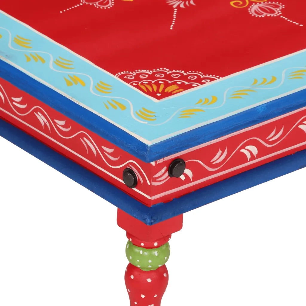 Tavolino Salotto Rosso Dipinto a Mano Legno Massello di Mango 353766