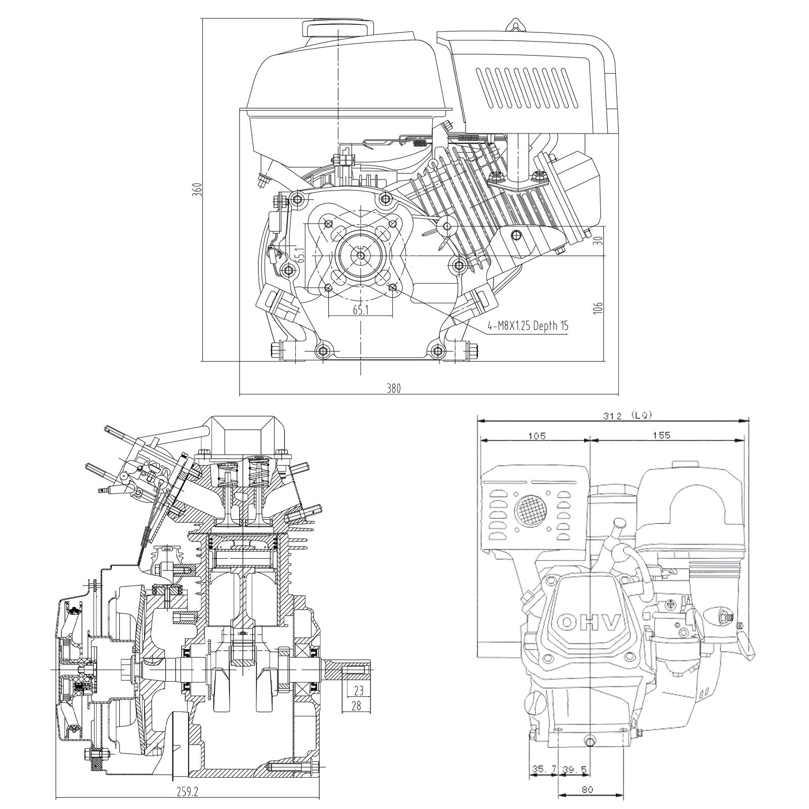 LIFAN 168 Motore benzina 4 tempi, OHV, 1 cilindro, 4,8kW 6,5 CV 20mm 196 ccm Avviamento a strappo
