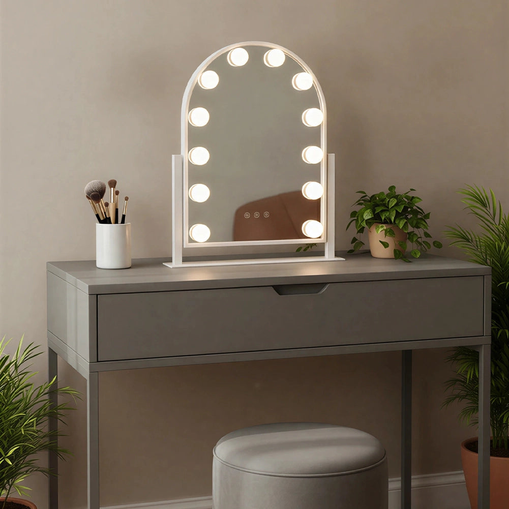 Specchio ad Arco da Tavolo Struttura in Alluminio e Led a Bulbi 3 Colori 30x40cm