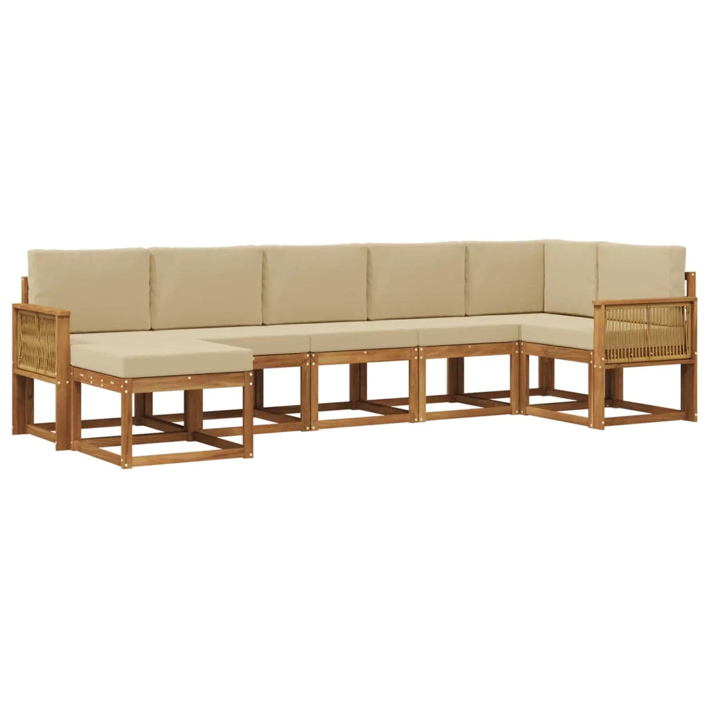 Set di divani da esterno 7 pz Naturale e Beige Poliestere 3385399