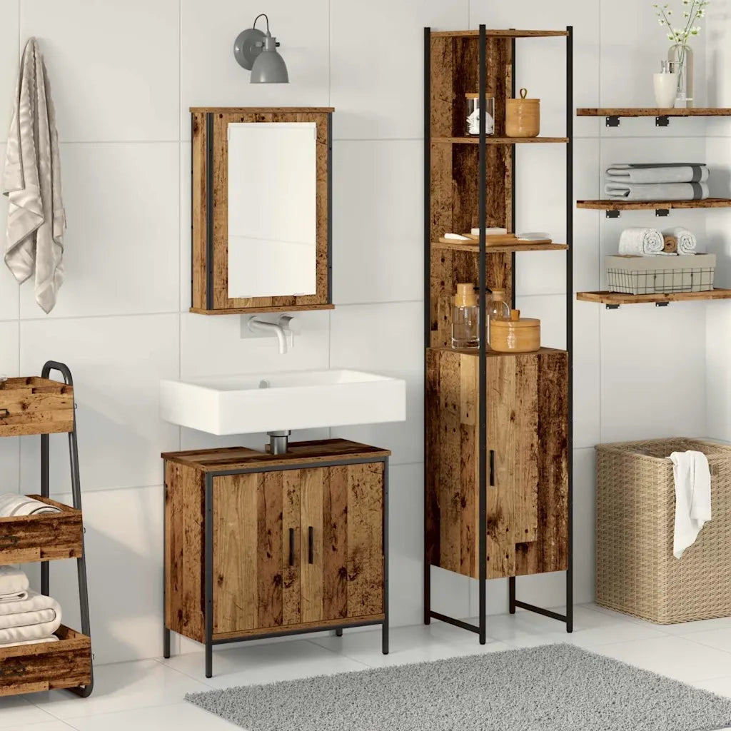 Set di mobili per il Bagno | Armadio da bagno 3 pz Marrone Legno multistrato