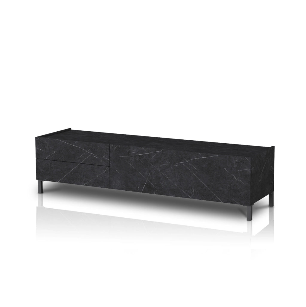 Porta TV effetto legno finitura marmo nero cm. H.42 x L.160 x P.40