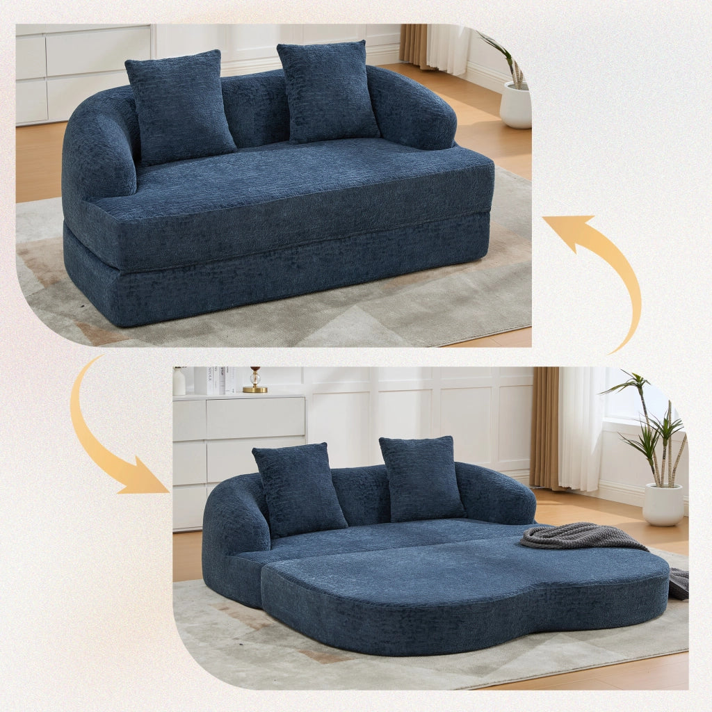 DIVANO LETTO 2 POSTI Pieghevole 157x84x65 cm Chenille Blu Navy