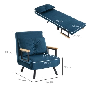 POLTRONA Letto reclinabile 63x73x81 cm Poliestere Blu con cuscino