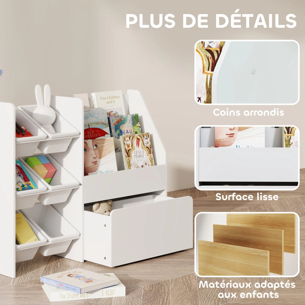 Mobile contenitore giochi bambini con 6 cassetti e contenitore ¨C Xylo ¨C Bianco 100x30x80 cm